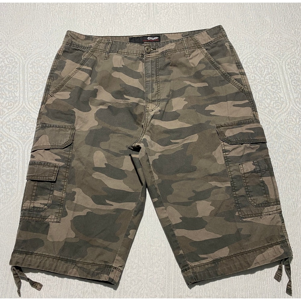 Plugg Mens Camo Cargo Shorts Size 36 Green Brown Ripstop Cotton Utility Tactical